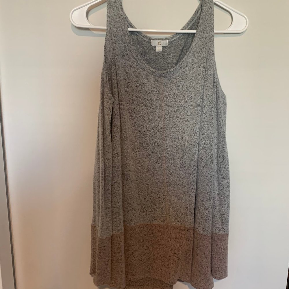 Grey & Pink Cold Shoulder Sweater